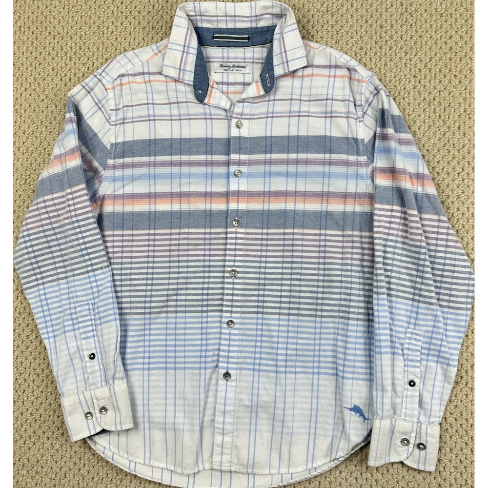 Tommy Bahama Corduroy Shirt Mens M Multicolor Pastel Plaid Coastline Cord Button